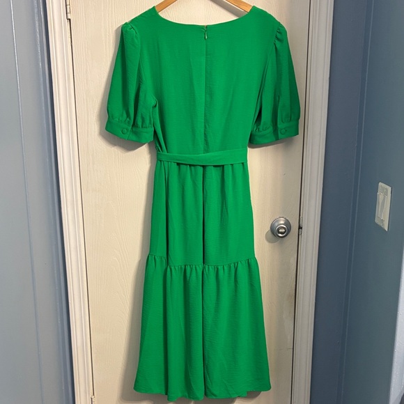 DKNY Vibrant Green Midi Dress with Tie - Picture 5 of 9